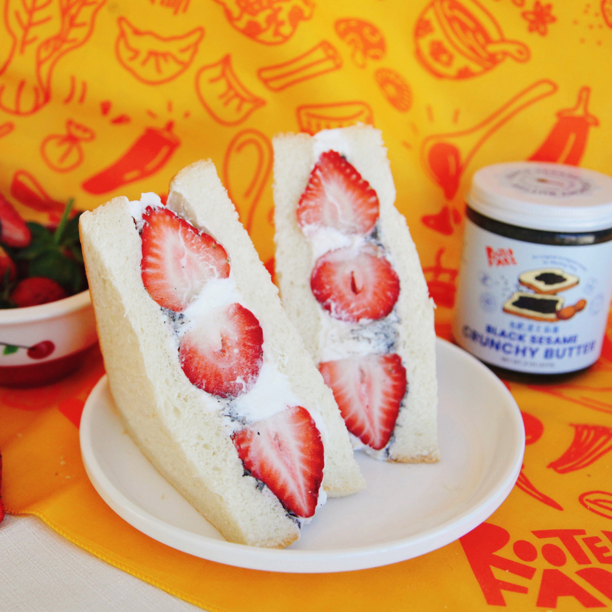 Japanese Strawberry Sando with Black Sesame Whipped Cream Rooted Fare