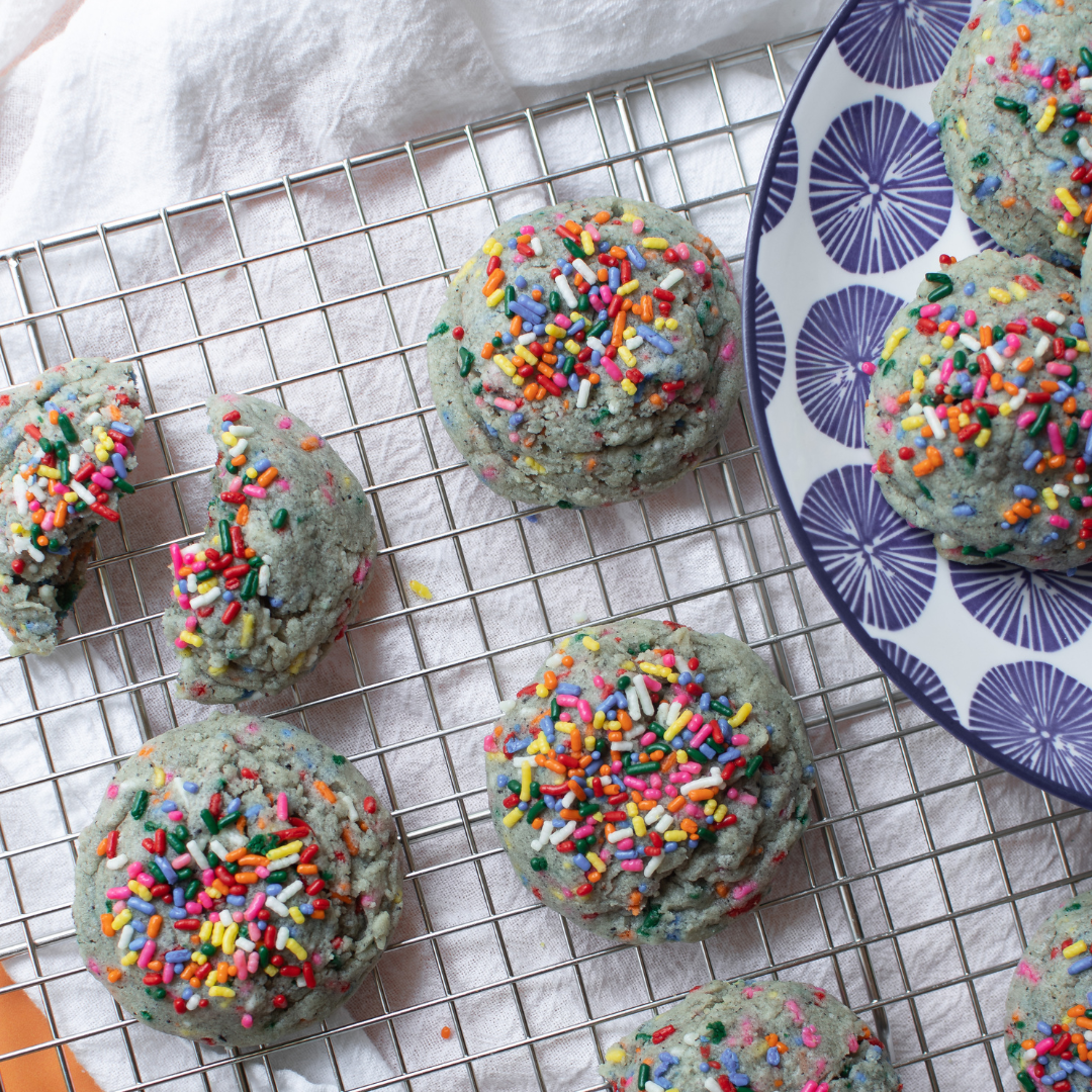 black sesame cookies with rainbow sprinkles