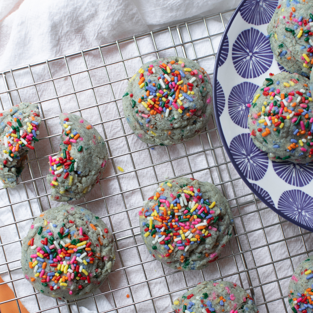 black sesame cookies with rainbow sprinkles